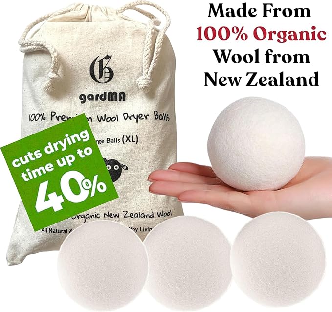 Essential Oils for Laundry + White Wool Dryer Ball Set, 4 White Dryer Balls & Essential Oil Set Bundle, 6 Most Popular Pure Therapeutic Grade Oil Set, and Organic Wool Dryer Ball Set
