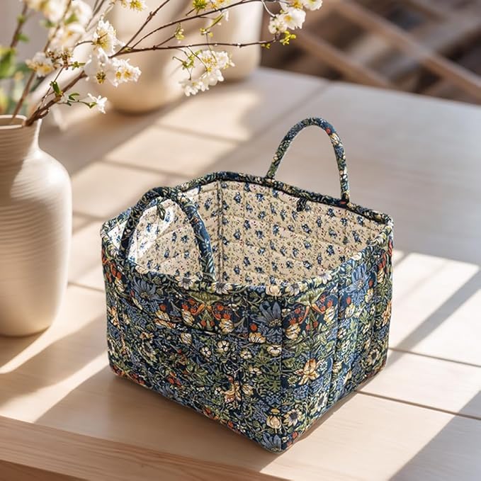 Floral Fabric Storage Basket Car Interior Storage Basket Underwear Sundries Laundry Baskets Supplies Home Organizer Bag (style 5)