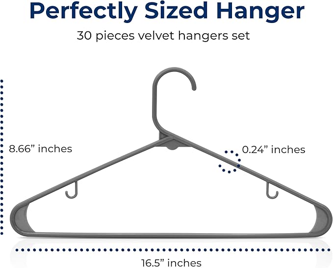 SereneLife 30 Pack Plastic Hangers, Non-Slip, Space-Saving Closet Organizers, Durable and Strong for Shirts, Sweaters, Hoodies, Kids Clothes & Dresses, Ultra-Thin, Lightweight