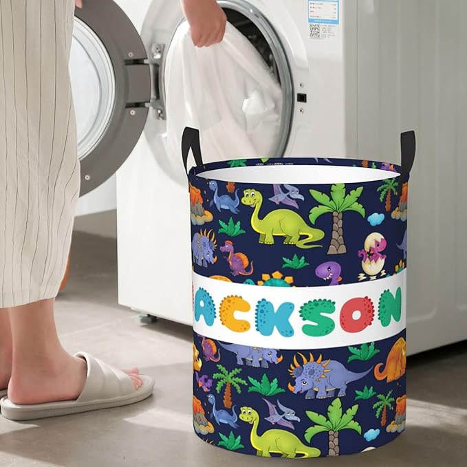 Personalized Dinosaur Laundry Basket For Baby Kids Boys Girls Adult Custom Hamper Basket With Name For Bathroom Bedrooms Collapsible Baby Laundry Basket, Dirty Clothes Hamper With Handles