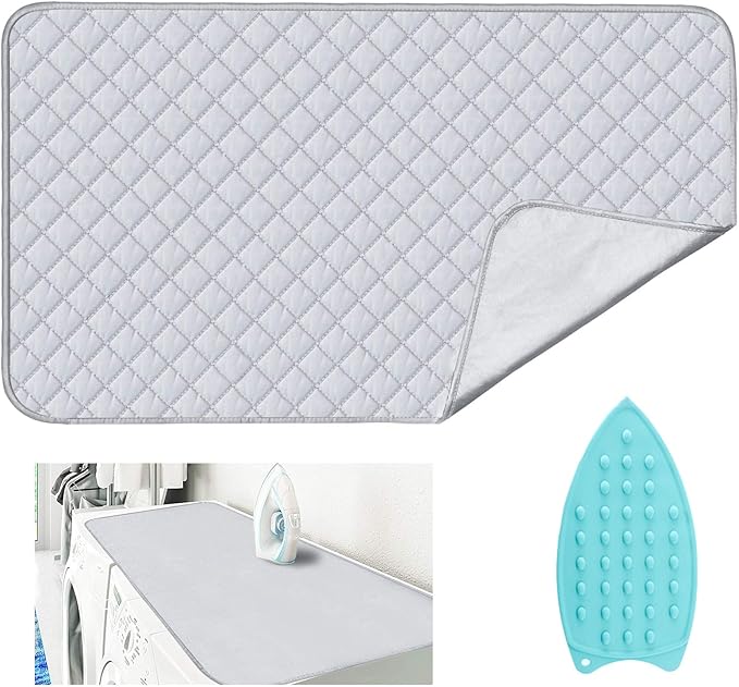 Ironing Mat for Table Top with Iron Rest Pad,Portable Travel Ironing Blanket,Foldable Thickened Heat Resistant Ironing Pad Cover for Dryer Countertop