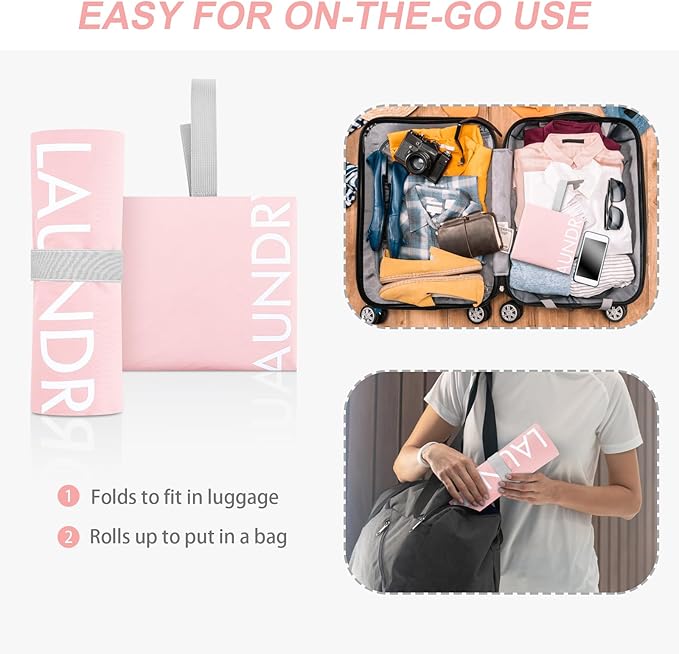 WiseBoy Laundry Bag, 23.6x35 inch Oversized Laundry Bags, Travel Laundry Bag Dirty Clothes Organizer, Nylon Wet Dry Storage Bag for College Dorm, Camping, Caravan, Pink