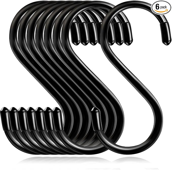 6 Pack Heavy Duty S Hooks for Hanging, Non Slip Vinyl Coated S Hook for Hanging Closet,Jeans, Pots, Mugs, Pans, Bird Feeders Kitchen and Large S Hook for Hanging Plants- 5 inch Length