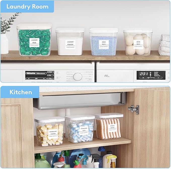Lifewit Laundry Pods Container with Pop-up Lid, Laundry Room Organization, Dryer Sheet Holder for Washing Powder Scent Booster Beads, 2700 +4500ml/0.72+1.2gal,4 Pcs