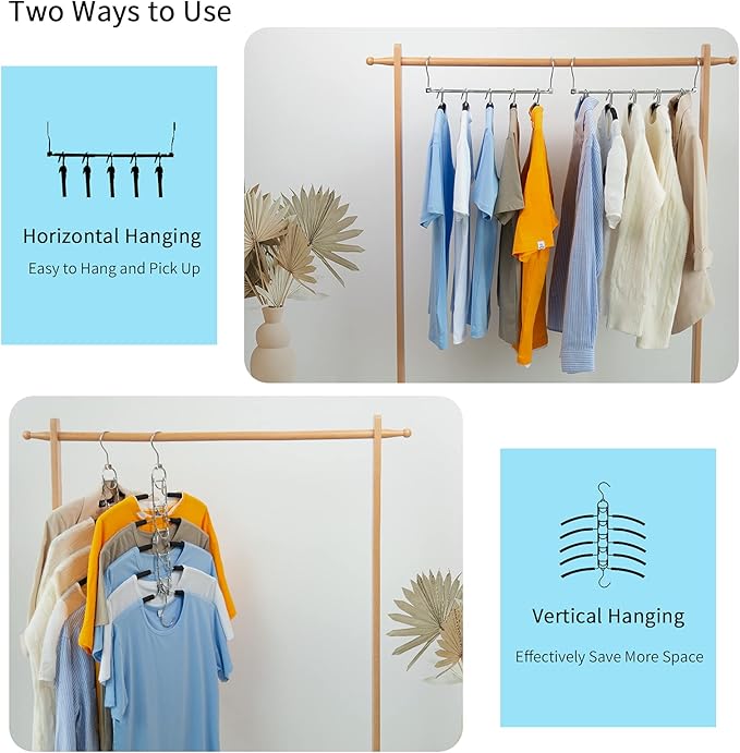 Nature Smile 2 Pack 5 in 1 Anti Slip Clothes Hangers,Space Saver Magic Metal Hangers,Multi Layers Wardrobe Clothes Rack,Heavy Duty Metal Blouse Hanger Closet Storage Organizer