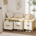 Storage Bench, 43.3" Bamboo Storage Chest with 3 Drawers, Entryway Bench with Cushioned Seat, End of Bed Bench with Storage Toy Box, Toy Chest Storage Bench for Entryway, Living Room, Bedroom