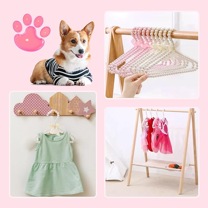 Pearl Hangers for Pet Clothes, Mini Clothing Hangers with Exquisite Design, Organize Your Wardrobe, Reliable Material, Wide Usage for Infant Baby Girls Boys Toddlers Dogs Cats (10pcs-Pink)