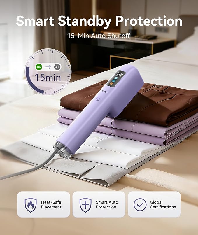 Travel Steamer for Clothes, 100-240V Dual Voltage Handheld Steamer & Iron 2-in-1, Digital Display, 20s Heat Up, Auto Shut-Off, Worldwide Use for Home & Business Travel, Light Purple
