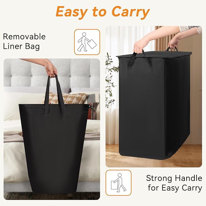 Chrislley 160L Laundry Hamper 2 Section, Double Laundry Basket with Lid, Large Dirty Clothes Hamper with Removable Liner Bags, Collapsible Laundry Organizer for Bedroom, Dorm,Black