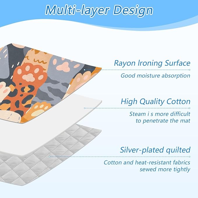 susiyo Cute Cat Paws Ironing Pad Mat, Ironing Board Covers, Portable Travel Ironing Blanket for Top of Washer, Dryer, Table Top, Countertop 47.2"X 27.6"