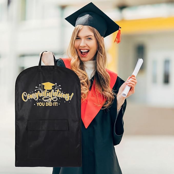 Abbylike 66''x24'' Graduation Academic Garment Bag with Handles and Cap Pocket Breathable Graduation Gown Bag Fabric Dress Bags for Hanging Gowns Long Closet Clothes Protectors, Black