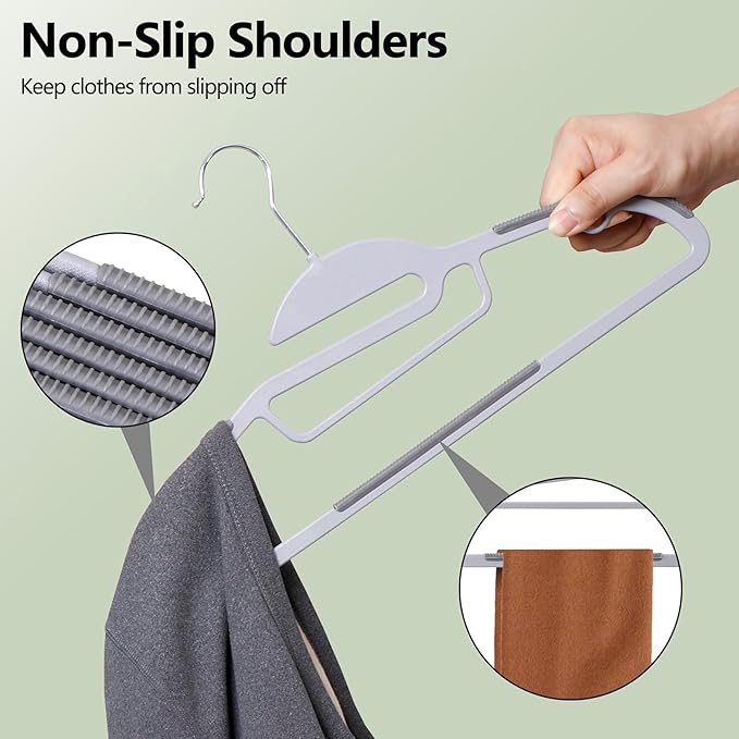 Nouva Heavy Duty Plastic Clothes Hangers 50 Pack - Non-Slip Design 0.24 Inches Thick,360° Swivel Hook Space Saving Organizer Coat Hanger for Bedroom Closet,Shirts,Pants,Grey