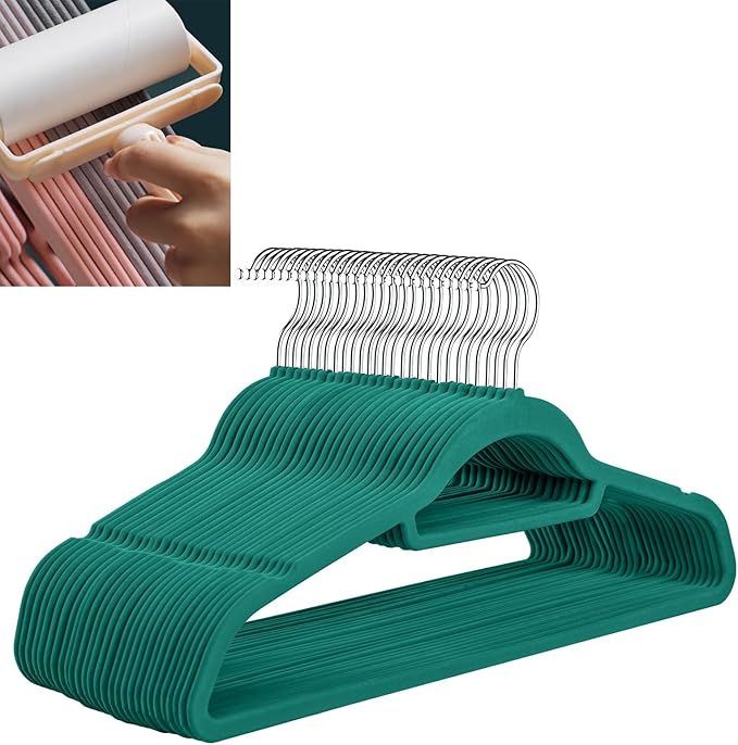 Velvet Hangers,Felt Hangers,Non-Slip Clothes Hanger, Multifunctional Space Saving Clothes Hangers for Wedding Dress & Dress Clothes(Green3,20pcs)