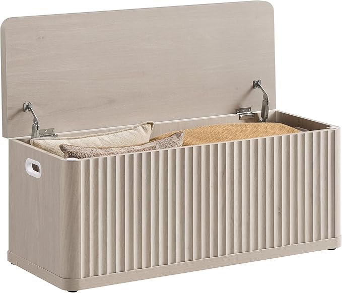 SICOTAS Storage Bench 40.2" Wide Shoe Bench with Lift Top Large Wooden Storage Chest Trunk Modern Blanket Chest with 2 Safety Hinges & Seating for Bedroom Entryway Living Room Hallway