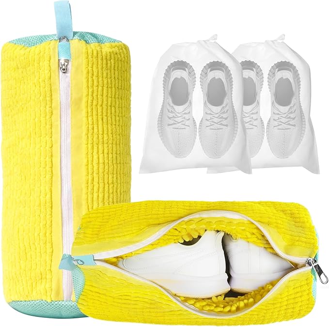 Shoe Washing Machine Bag, 2-Pack Reusable Shoe Bag for Washing Machine, 360° Deep Clean for Sneaker, Running Shoes,Bras, Delicates and Toys, Includes 2 Shoe Storage Dust Bags(Yellow)