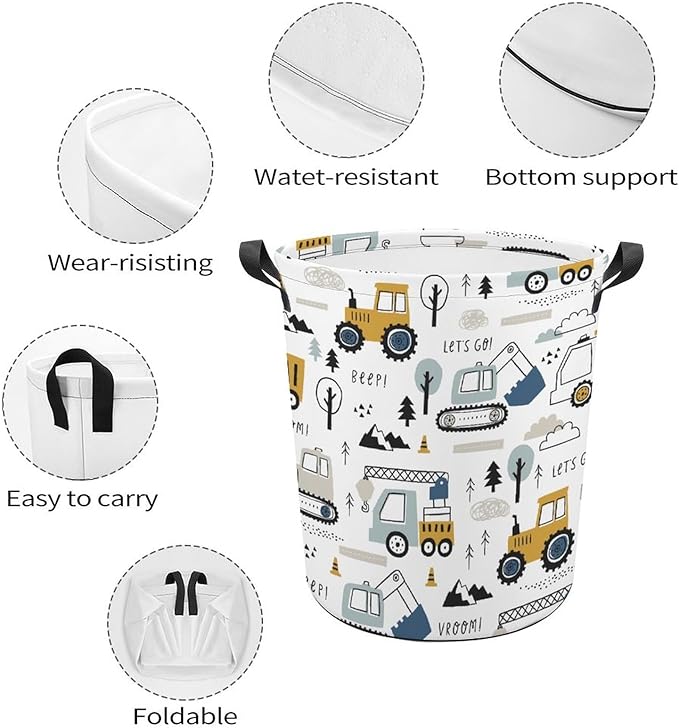 Cute Truck Tractor Kids Laundry Basket Construction Party Decorations Boys Hamper Dirty Clothes Toy Storage Bin
