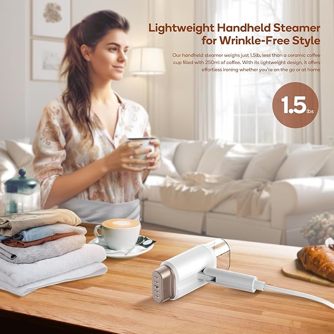 Newbealer Steamer for Clothes, 1200W Travel Steamer with Horizontal & Vertical Steaming, 2 Steam Levels, Dry Ironing, Foldable, 1.5lbs Lightly, 180ml Handheld Fabric Wrinkle Remover (120V Only)