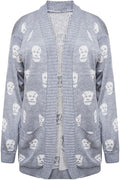 MA ONLINE Ladies Knitted Skull Print Long Sleeve Cardigan Top Women Winter Halloween Shrug Small/3X-Large