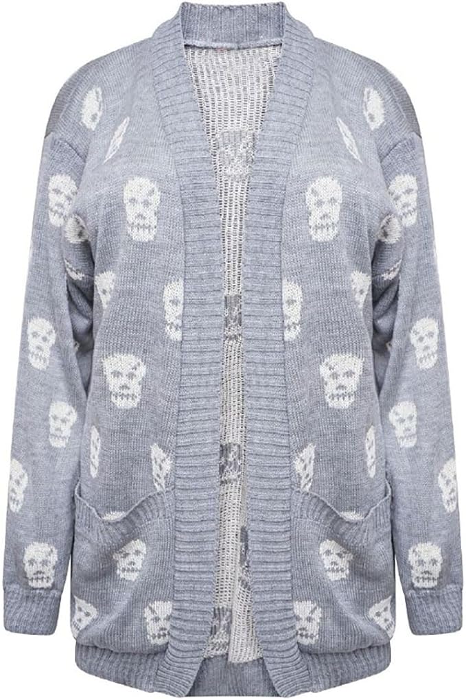MA ONLINE Ladies Knitted Skull Print Long Sleeve Cardigan Top Women Winter Halloween Shrug Small/3X-Large