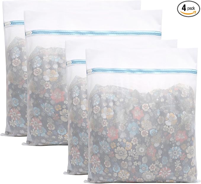 4 Pcs Large Mesh Laundry Bags for Delicates Intimates Lingerie with Zipper 2 Pcs 24” x 24”, 2 Pcs 20” x 24”