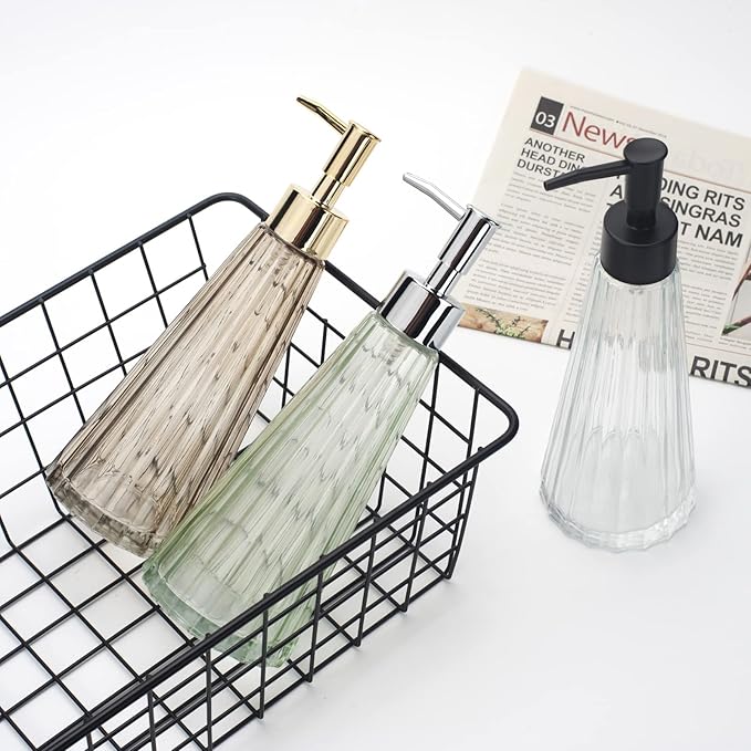 10oz/300ml Hand Soap Dispenser Bathroom, Kitchen Soap Dispenser, Glass Soap Dispenser with Silver Rust Proof Pump, Liquid Soap Dispenser with Elegant and Beautiful Color(green)
