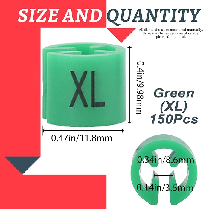 Swpeet 150Pcs Green Plastic Clothes Hanger Size Markers Assortment Kit, XL