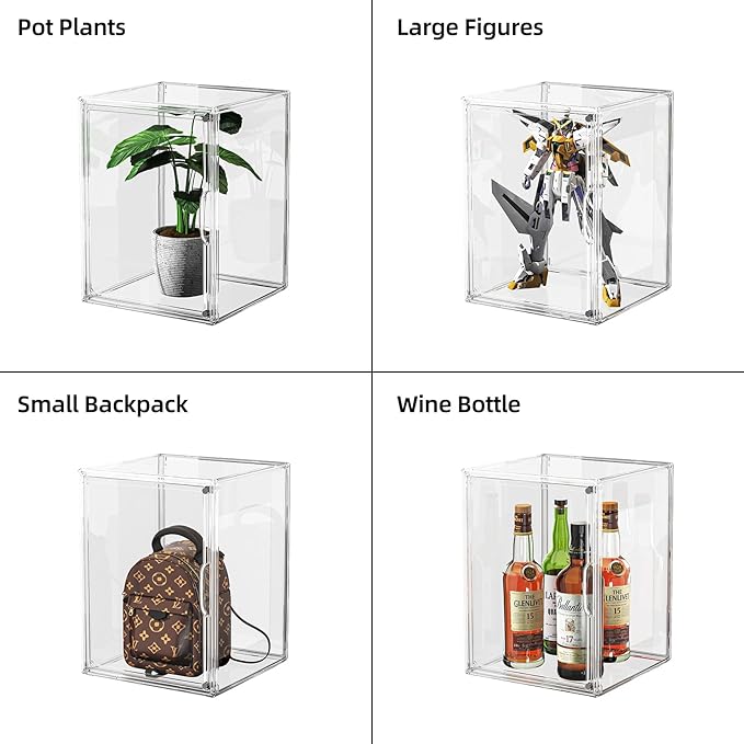 Clear Acrylic Display Case, Large Stackable Storage Bins Magnetic Attraction Lids, 5 Pack Acrylic Box Showcase for Collectibles, Figures, Cosmetic, Purse, Handbag, Wallet, 10.7x8.6x14.2 inch