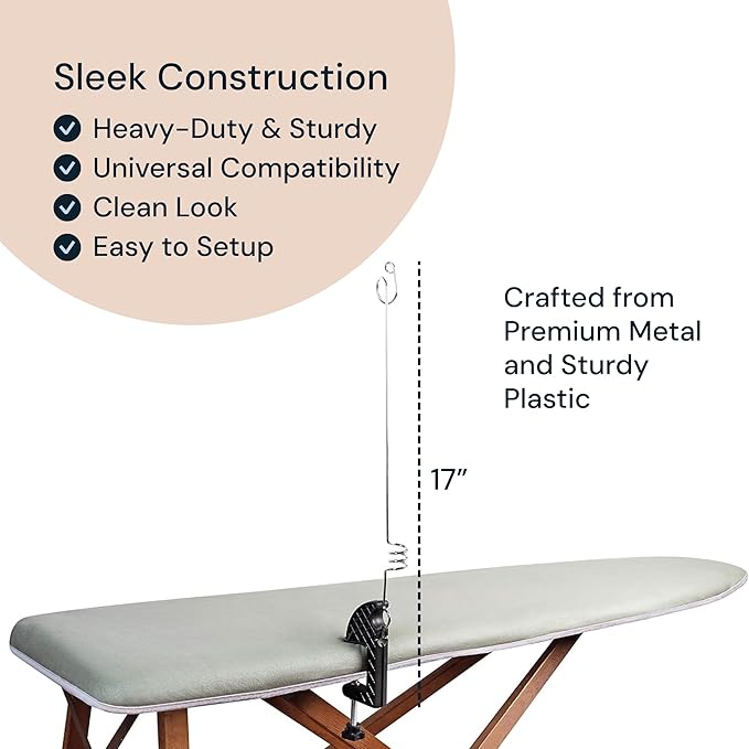 Flexible Iron Cord Holder - Metal, Tabletop Mount - Tangle-Free Pressing & Ironing Board Cord Holder - Universal Fit & Steam Compatibility