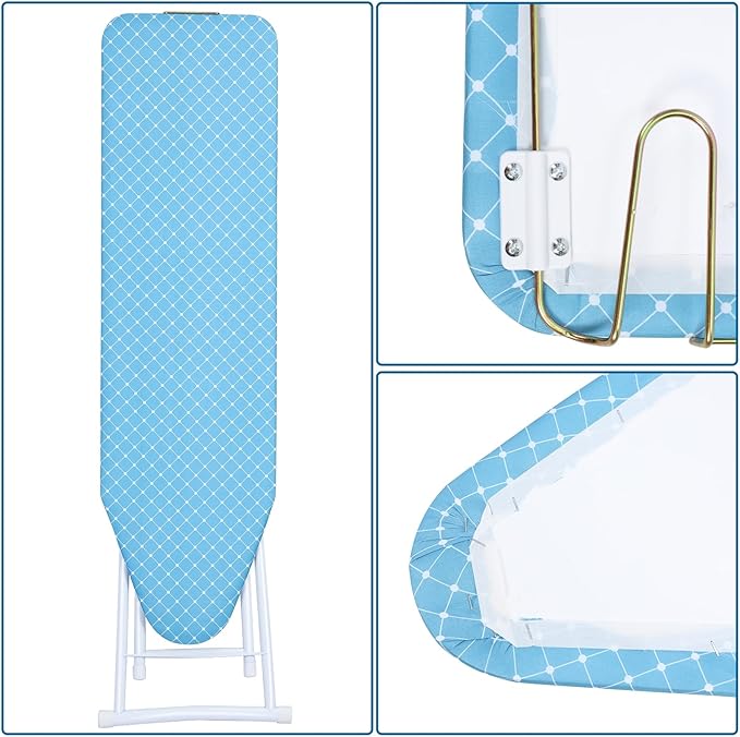 42 inch Ironing Board, Full-Size Folding Ironing Board, 4-Leg Fold-Up Household Ironing Board, Extended Ironing Board Outside with Removable Heat-Resistant Cover Blue