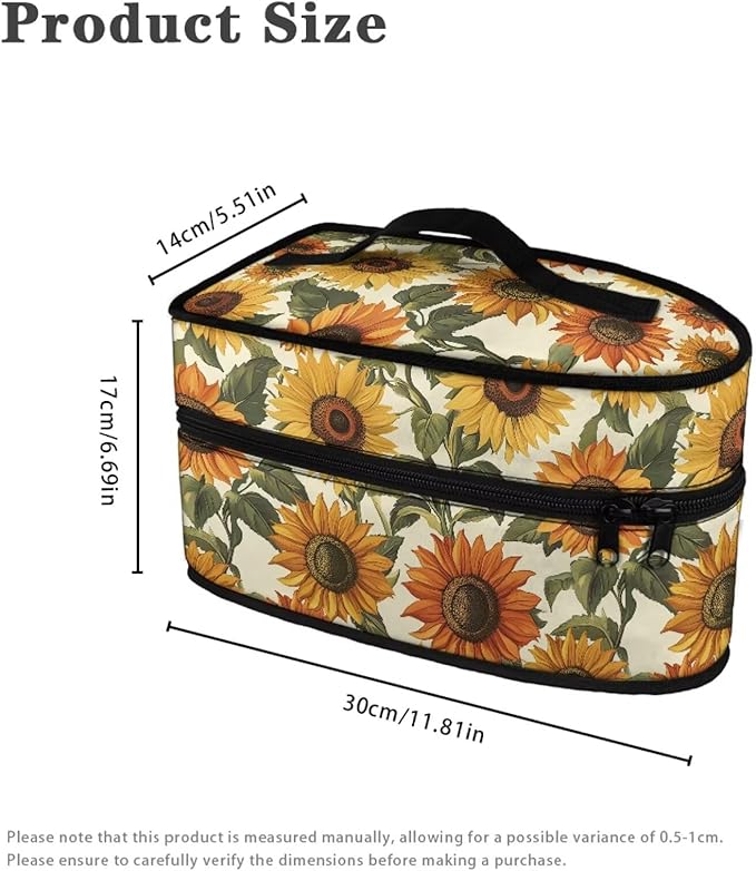 Vintage Sunflower Print Steam Iron Case Portable Travel Steamer Carrier Bag with Handle Handheld Iron Storage Case Iron Accessories, Case Only