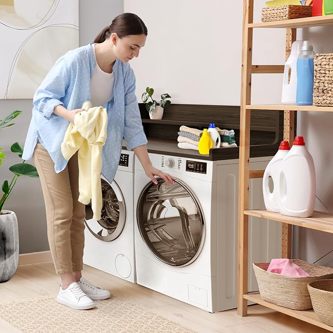 Washer Dryer Countertop, 54" x 27.55" 2-Tier Washer Dryer Topper with Edge, for Laundry Room Organization Walnut Brown