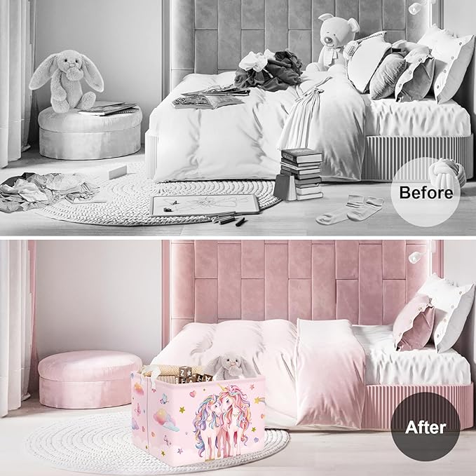 Clastyle Cute Unicorn Laundry Basket Cloud Kids Clothes Book Storage Basket Gift Toy Box for Bedroom Decor,Hearts,40x30x30 cm