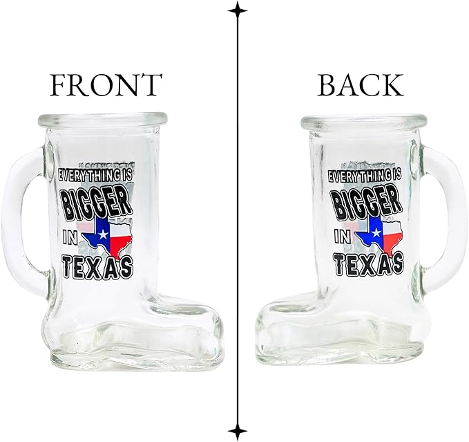 Texas Boot Shot Glass – Everything is Bigger in Texas | Cowboy Boot Shaped Western Glassware | Funny Souvenir Gift, Novelty Party Favor, Country Decor, Collectible Bar Accessory