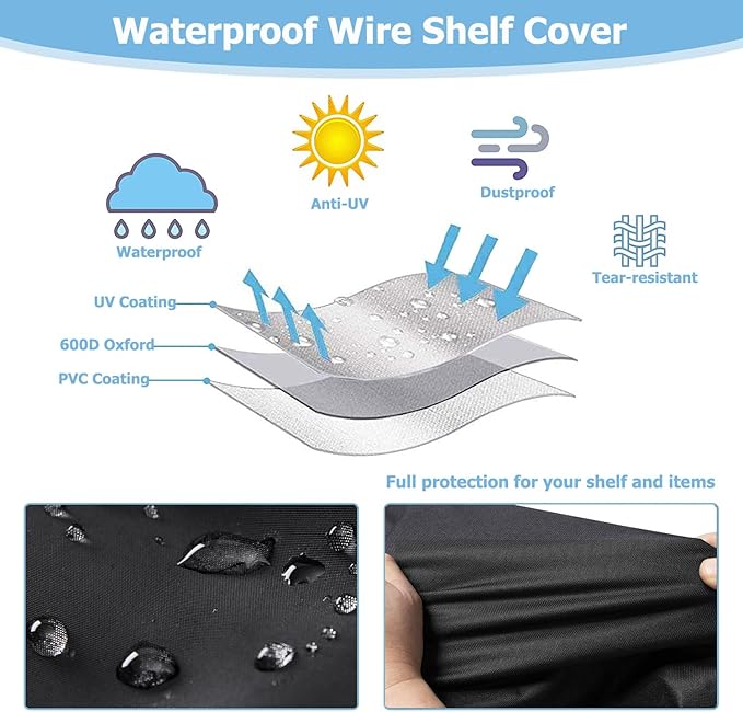 Rileytee Wire Shelf Cover,Heavy Duty 600D Dustproof Waterproof Shelf Covers for Wire Shelving,Outdoor Storage Rack Cover for Wire Rack with Zipper,Black,60"W x 24"D x 72"H