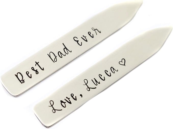 Personalized Collar Stays for Dad or Grandpa Father's Day Present from Kids Wife .925 Custom Sterling Silver Stiffeners