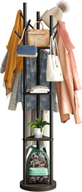 Rotary Coat Rack Stand with 8 Hooks, Black Bamboo Wood Coat Tree for Clothes/Bags/Hats, Large Coat Rack Freestanding for Entryway (Black_triangle)