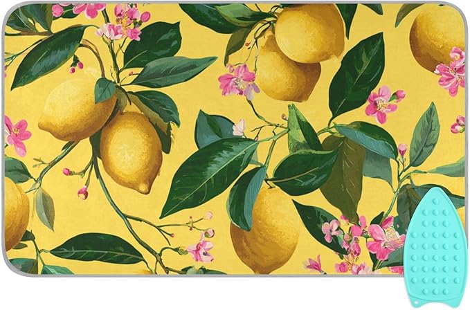 Ironing Mat Pad for Table Portable Travel Iron Blanket Ironing Board Covers Pressing Mat Heat Press Pads 27.6x47.2 Inches Lemons and Floral Pink52