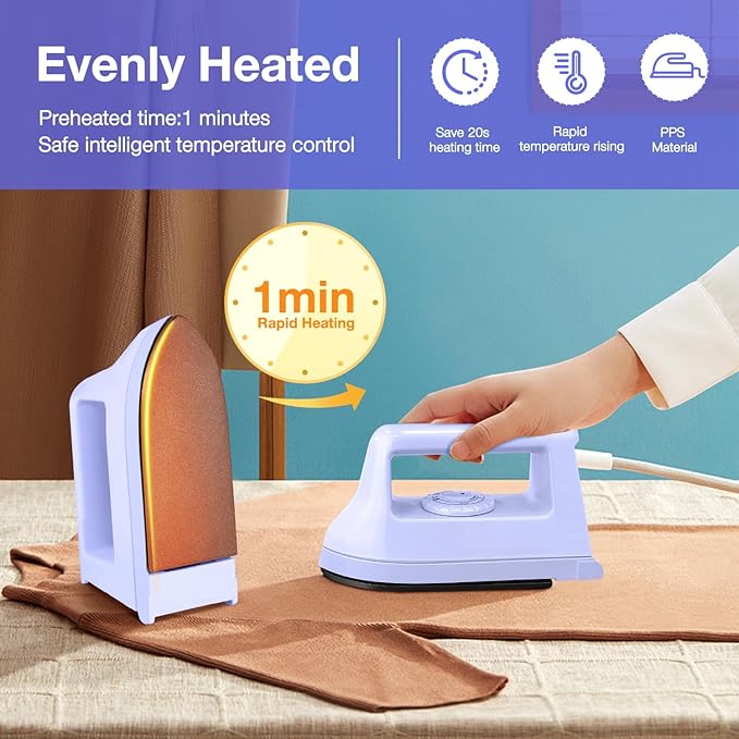 Mini Iron for Crafts and Quilting - Travel and Household Electric Heat Press Machine for Sewing Supplies (Purple)