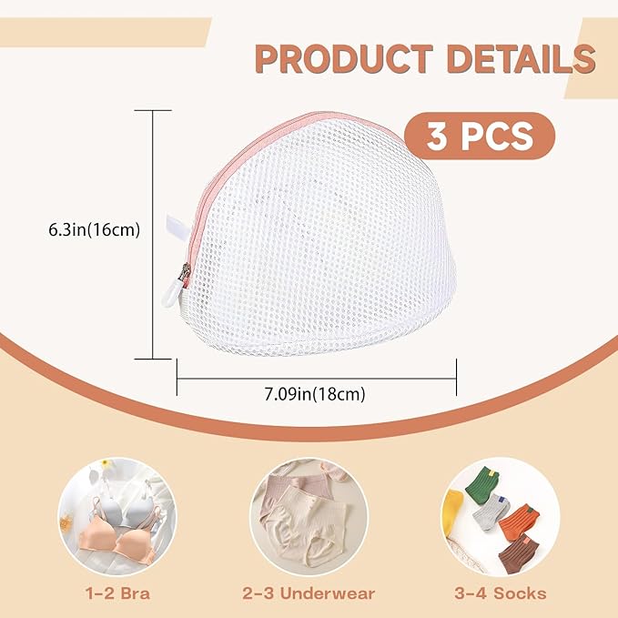 3PCS Bra Washing Bag,Bra Bag for Washing Machine,Mesh Wash Bag for Bras with Zipper,Large Laundry Bag for Bras Women Lingerie
