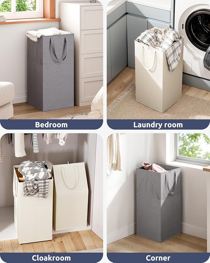 SOLEDI Freestanding Strong Transformable Laundry Hamper, Dual-Function Design, Large Collapsible Laundry Basket with Extended Handles, Easy to Carry, Clothes hamper for laundry（75L,Grey）
