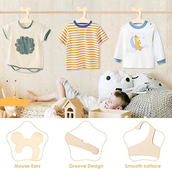 30Pcs Kids Hangers, Wood Baby Hangers, Toddler Hangers, Cartoon Children Hangers, Cute Nursery Hangers for Kids Clothes Pants Jackets (Style 1)