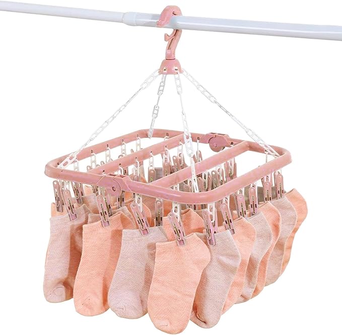 Foldable Clothes Drying Hanger with 32 Clips, Clip and Drip Hangers Clothes Drying Rack, Underwear Hangers for Drying, Laundry Clothes Hanger for Drying Socks Lingerie Baby Clothes Towels Bras Hat
