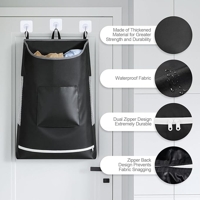 Hanging Laundry Hamper Bag, Extra Large Storage Space (30"x21"x4"), with 6 Hooks, Suitable for Dirty Clothes Storage, Wall Mounted and Door Mounted Laundry Basket