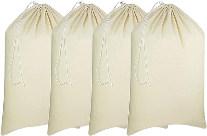 Urban Villa Laundry Bags 4-Pack 28”x36" Extra-Large Cotton Canvas Heavy Duty Washable Durable Travel Laundry Sacks with Drawstring Closure Reusable Hamper Liners for Dirty Clothes Delicates & Lingerie
