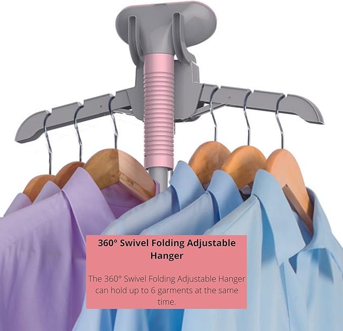 SALAV® GS06-DJA Standing Steamer with Garment Hanger, 1.3L Water Tank for 1 Hour Continuous Steaming, Heats in 45 Seconds, Double-Insulated Steam Hose (Pink)