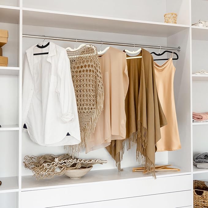 Velvet Short Neck Hangers - Heavy-Duty, Non-Slip Felt Surface, Space-Saving Design with Anti-Slip Grooves & Shoulder Shape, 360° Rotating Hooks, Durable for Coats, Shirt& Dresses (10, Beige C)