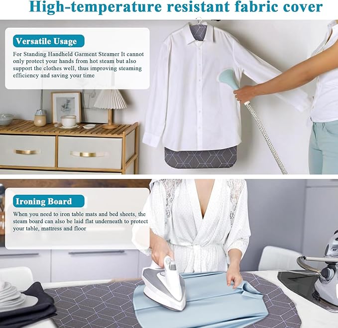 Steamer Board for Clothes - 35"x17.5" Hanging Steamer Board with Ironing Glove, Over Door Foldable Steam Stand, 360° Rotatable Hook, Garment Steamer Rack for Steaming & Ironing