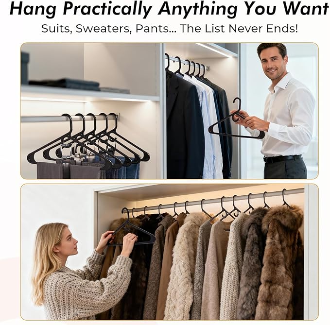 HOUSE DAY Quality Plastic Clothes Hangers 38 Pack – Super Heavy Duty 20lb Capacity Thick Strong Closet Hangers Black for Adult Clothing – Durable for Coats, Jackets, Jeans, Pants