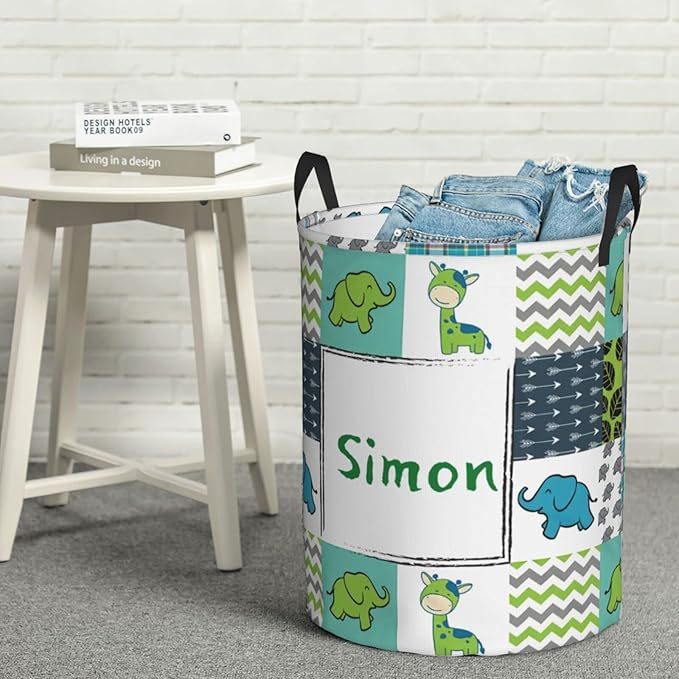 Jungle Animal Customized Laundry Basket with Name Collapsible Waterproof Organizer Bin Laundry Hamper with Handle for Clothes Toys Bedroom.