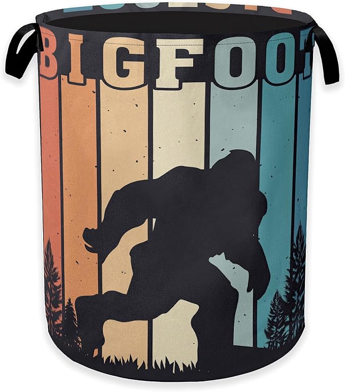 Vintage Bigfoot Laundry Basket,Forest Animal Clothes Hamper,Oxford Cloth Collapsible Nursery Hamper Storage Organization for Bedroom,Bathroom,Office,College Dorms,16x20 Inch